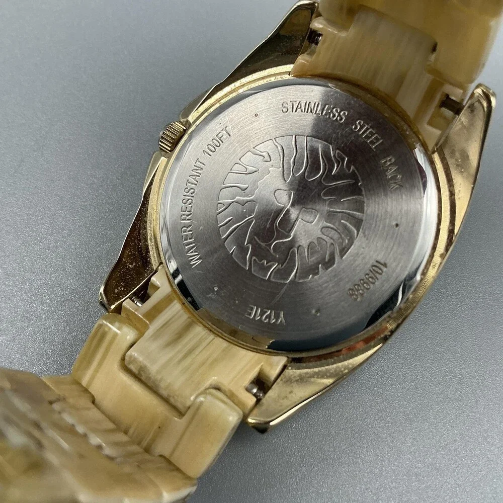 Anne Klein Womens Watch 36mm Gold Tone Resin Bracelet Crystals New Battery 6